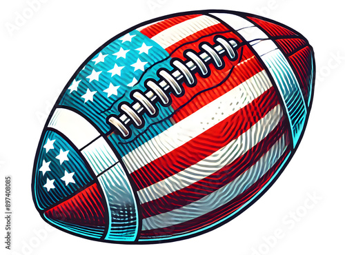 Lively and Colorful Illustration of an American Football with Stars and Stripes Design