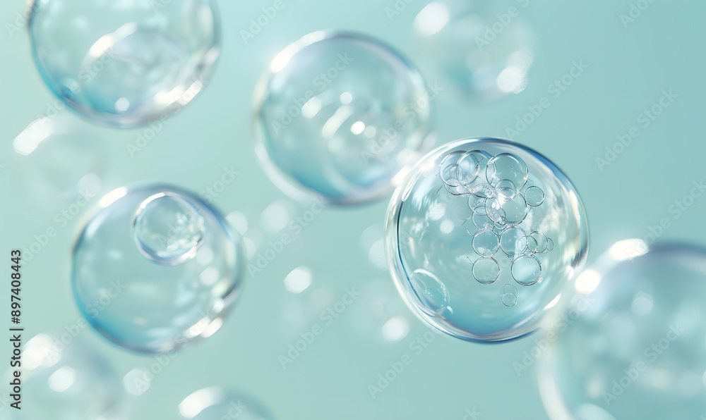 oil bubbles floating against a light background. The bubbles are semi-transparent with a reflective quality oil bubbles floating against a light background. The bubbles are semi-transparent with a reflective quality