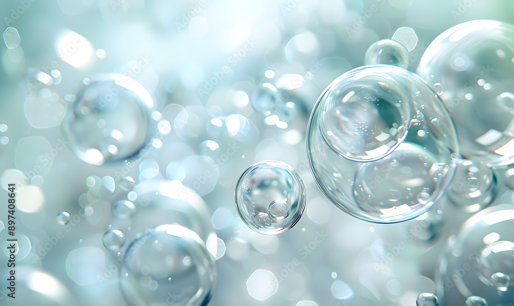oil bubbles floating against a light background. The bubbles are semi-transparent with a reflective quality oil bubbles floating against a light background. The bubbles are semi-transparent with a reflective quality