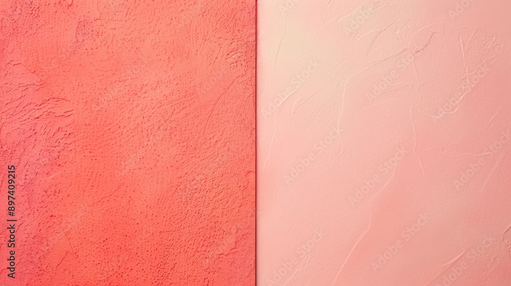 Fototapeta premium Decorative plaster is being applied with a trowel, showcasing a two-tone color technique on a wall, creating an elegant and textured surface