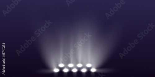 Bright stadium floodlights for sports games, concerts, shows, events. Transparent background Adobe Illustrator Artwork