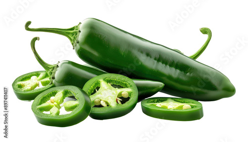 Green Jalapeno Peppers Isolated on White Background PNG
