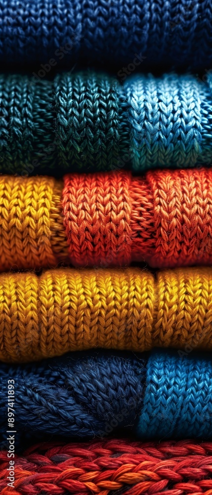 A stack of colorful knit sweaters A stack of colorful knit sweaters
