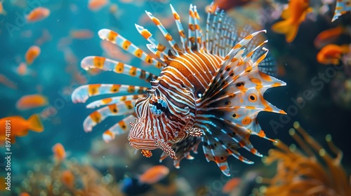 Vibrant Lionfish Swimming in the Underwater Reef