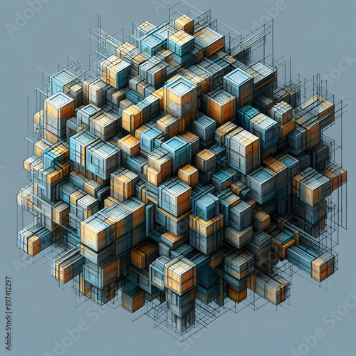 3d render of a pile of cubes