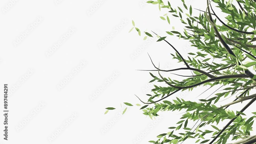 3d loop animation of tree branches blowing in the wind, white background 3d loop animation of tree branches blowing in the wind, white background