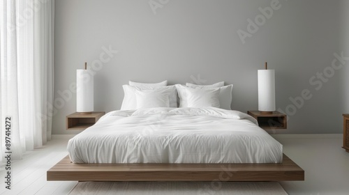 Modern Minimalist Bedroom with a White Comforter and Simple Nightstands