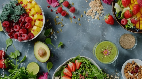 Wallpaper Mural 
A fresh and healthy flat lay and a balanced lifestyle Torontodigital.ca