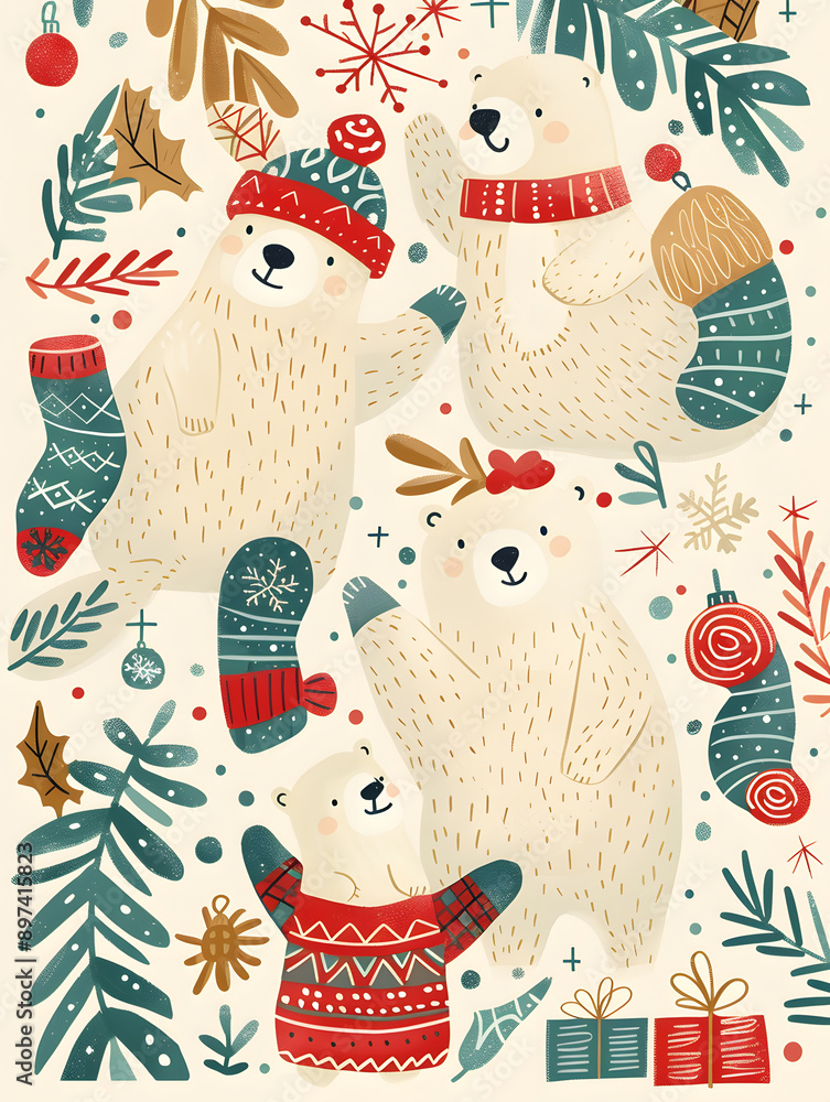 2D illustrated New Year card in a cute graphic style 2D illustrated New Year card in a cute graphic style