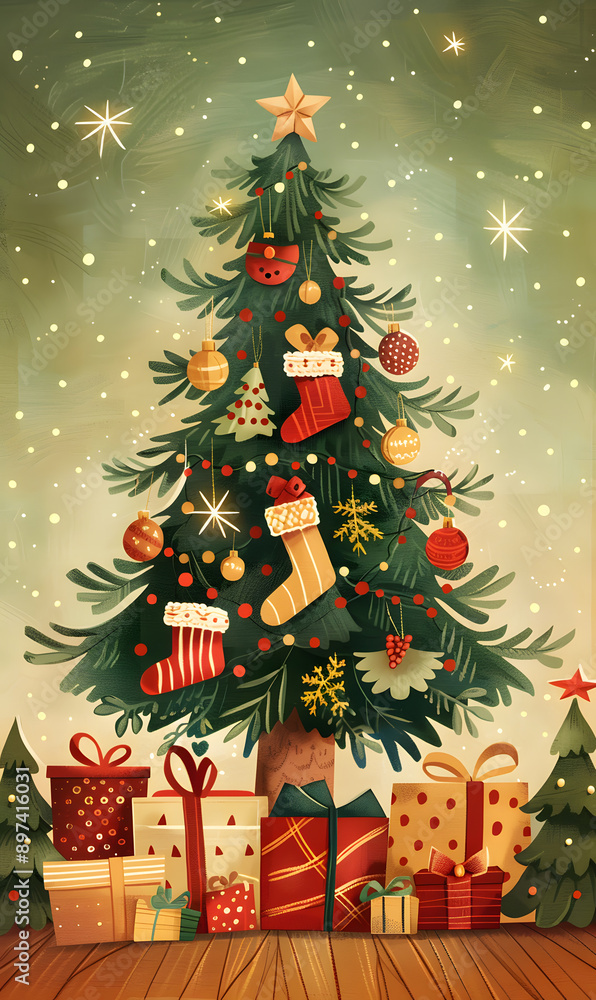 2D illustrated New Year card in a cute graphic style 2D illustrated New Year card in a cute graphic style