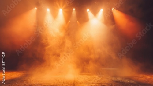 Stage lights and smoke on modern dance floor. Theater performance