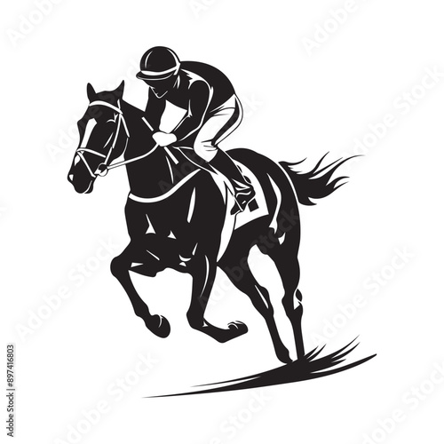 Silhouette Riding Stallion Race Horse Logo Stock Vector isolated on white background