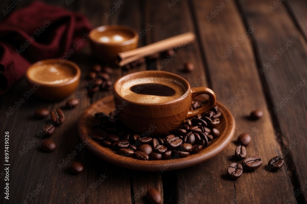 A cup of coffee on a wooden table A cup of coffee on a wooden table
