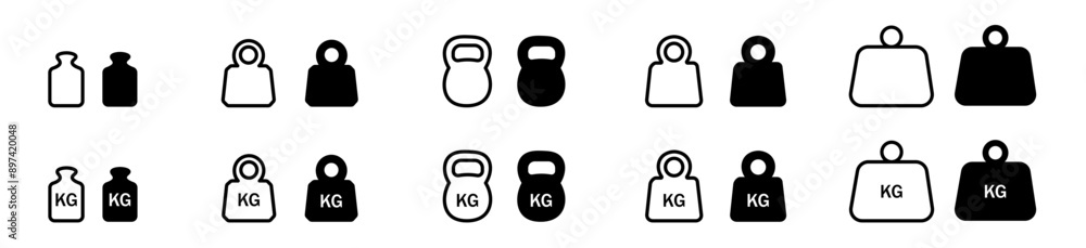Weight icon set. Kg bell logo. Dumbbell weight sign. Fitness massa elements.vector icons.