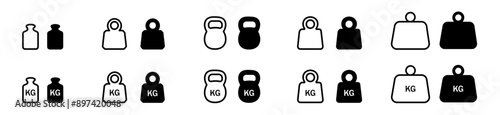 Obraz na płótnie Weight icon set. Kg bell logo. Dumbbell weight sign. Fitness massa elements.vector icons. w salonie