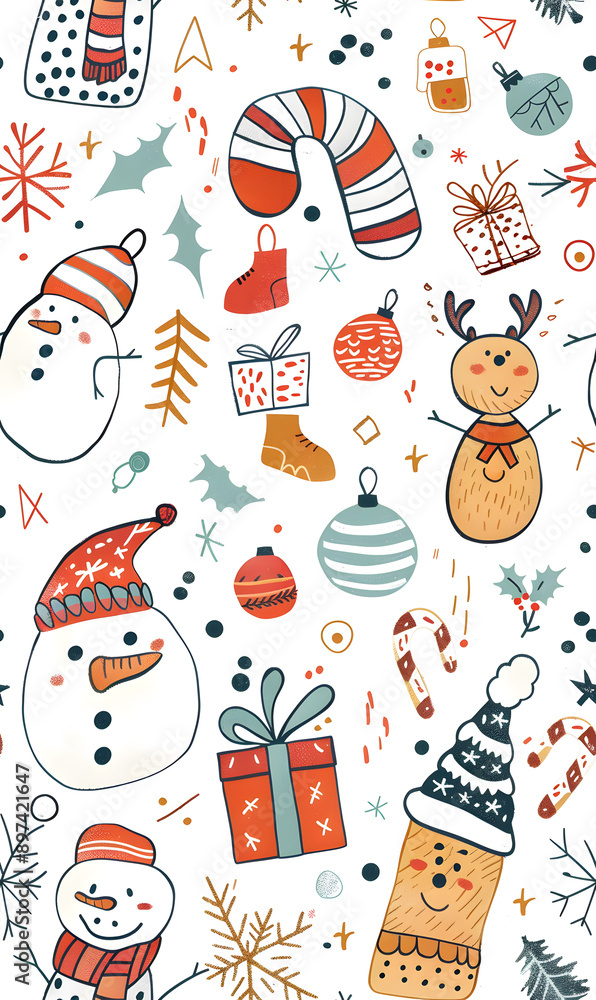 2D illustrated New Year card in a cute graphic style seamless pattern. 2D illustrated New Year card in a cute graphic style seamless pattern.