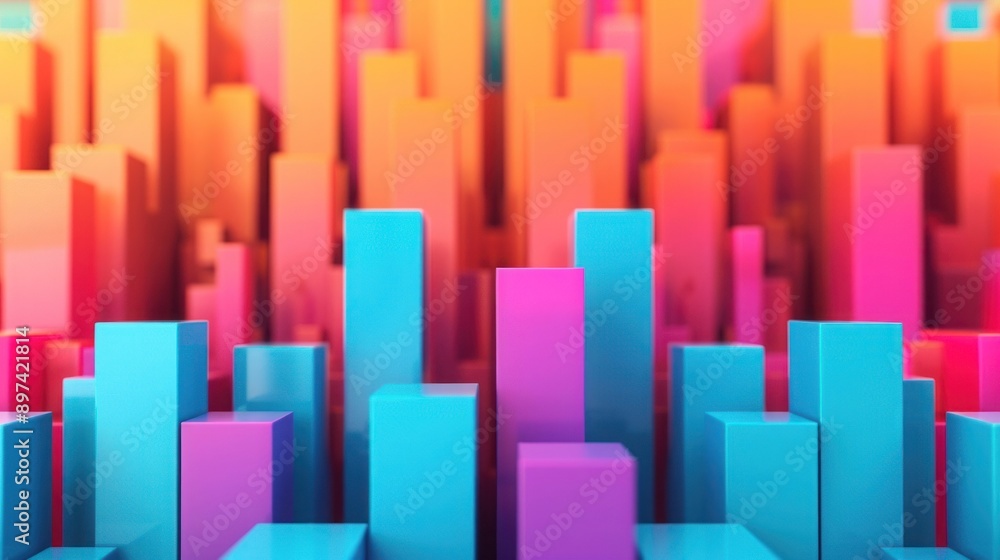 Obraz premium Colorful abstract cityscape with various geometric shapes, creating a vibrant and modern aesthetic. Ideal for digital art and design projects.