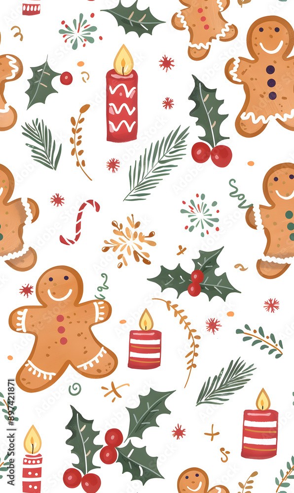 Naklejka premium 2D illustrated New Year card in a cute graphic style seamless pattern.