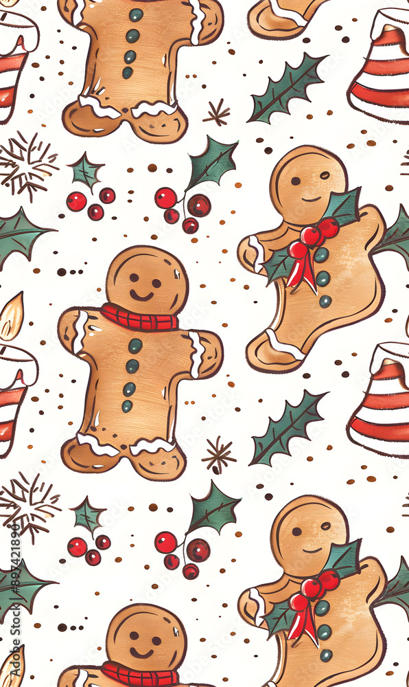 Naklejka premium 2D illustrated New Year card in a cute graphic style seamless pattern.