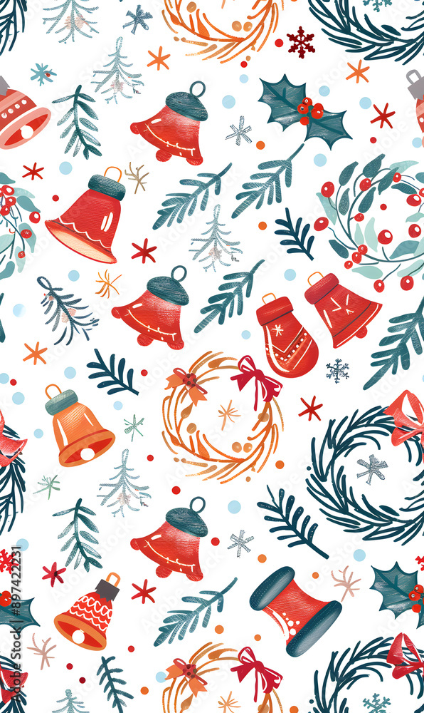 2D illustrated New Year card in a cute graphic style seamless pattern. 2D illustrated New Year card in a cute graphic style seamless pattern.