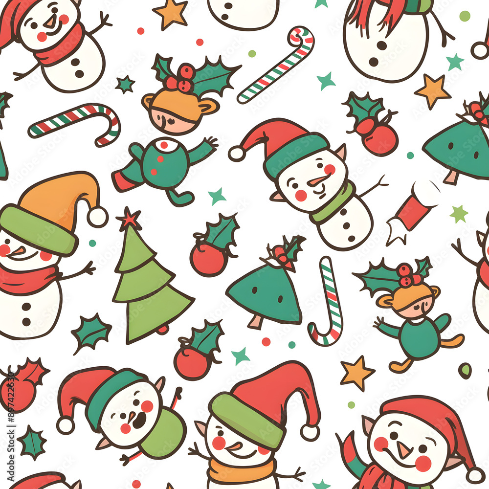 2D illustrated New Year card in a cute graphic style seamless pattern. 2D illustrated New Year card in a cute graphic style seamless pattern.