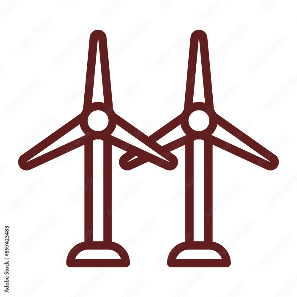 Wind Turbine Vector Line Maroon Icon Design