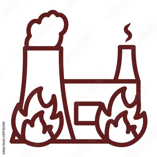 Waste Incinerator Vector Line Maroon Icon Design