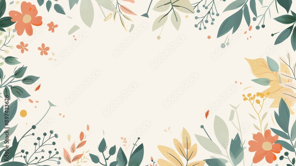 An illustrator artwork of minimal leaves and flowers pattern, soft pastel colors, simple and elegant design, with leaves and flowers spread evenly across the canvas, white backgrou An illustrator artwork of minimal leaves and flowers pattern, soft pastel colors, simple and elegant design, with leaves and flowers spread evenly across the canvas, white backgrou