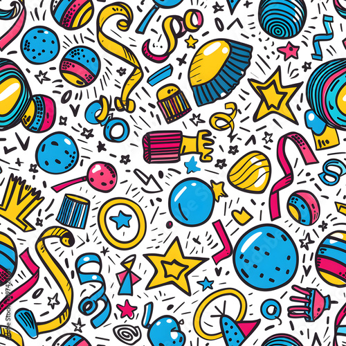 2D illustrated New Year card in a cute graphic style seamless pattern.