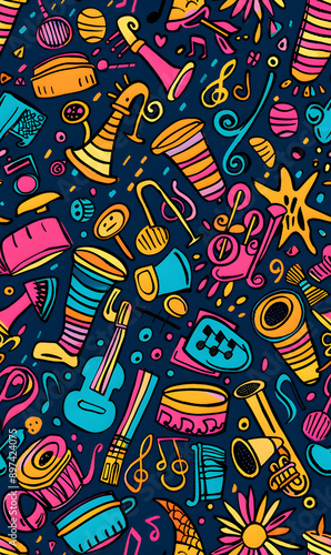 2D illustrated New Year card in a cute graphic style seamless pattern.