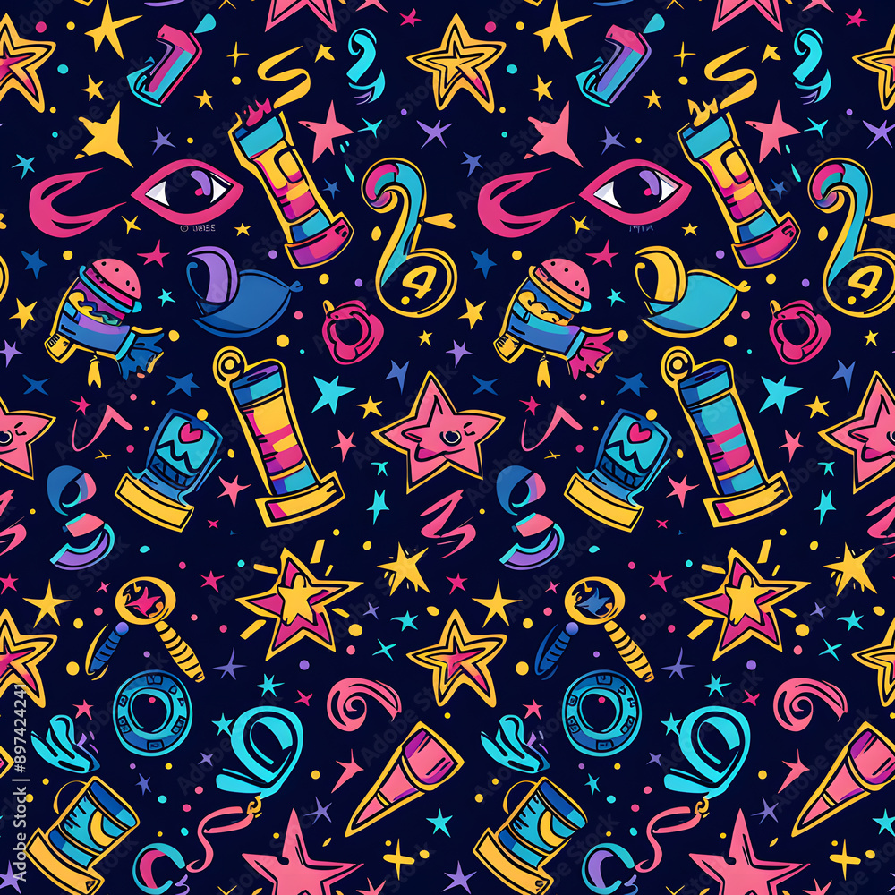 2D illustrated New Year card in a cute graphic style seamless pattern. 2D illustrated New Year card in a cute graphic style seamless pattern.
