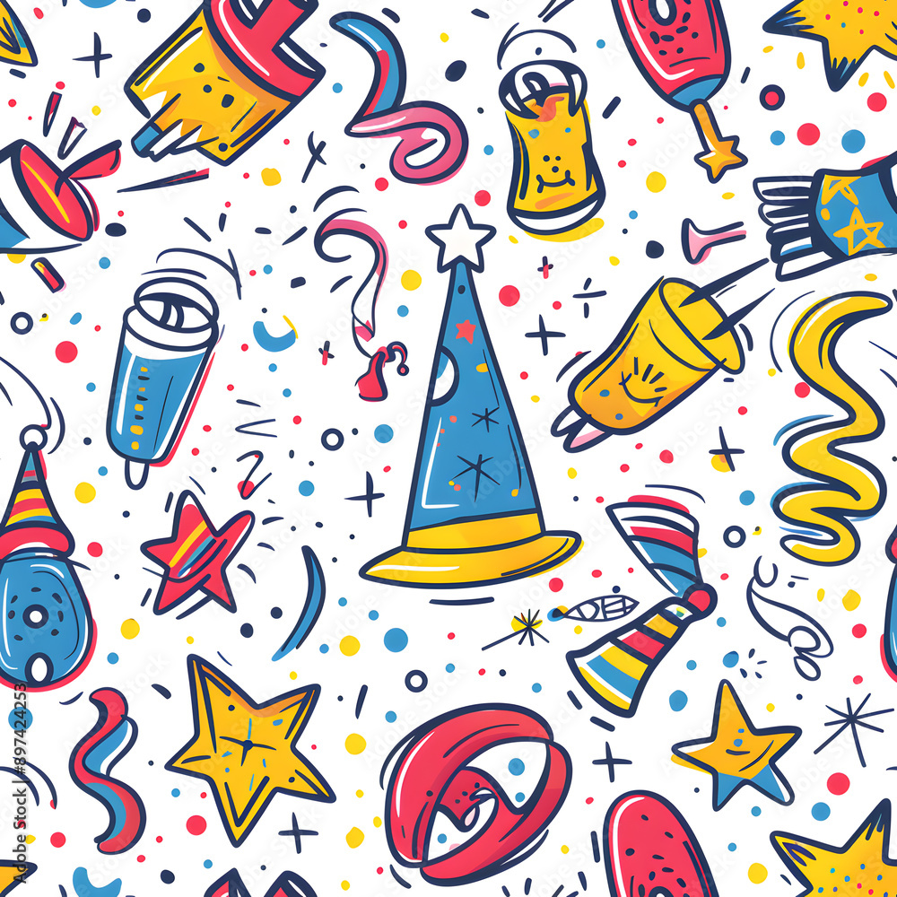 2D illustrated New Year card in a cute graphic style seamless pattern. 2D illustrated New Year card in a cute graphic style seamless pattern.