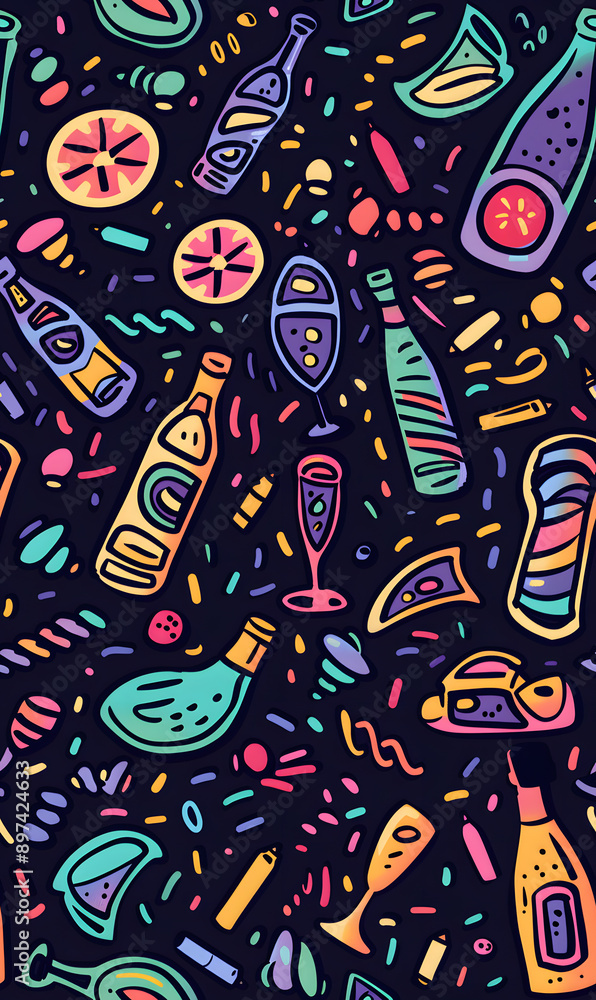 2D illustrated New Year card in a cute graphic style seamless pattern. 2D illustrated New Year card in a cute graphic style seamless pattern.