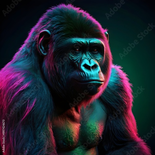 Wallpaper Mural Black portrait gorilla with fluorescent neon effects Torontodigital.ca