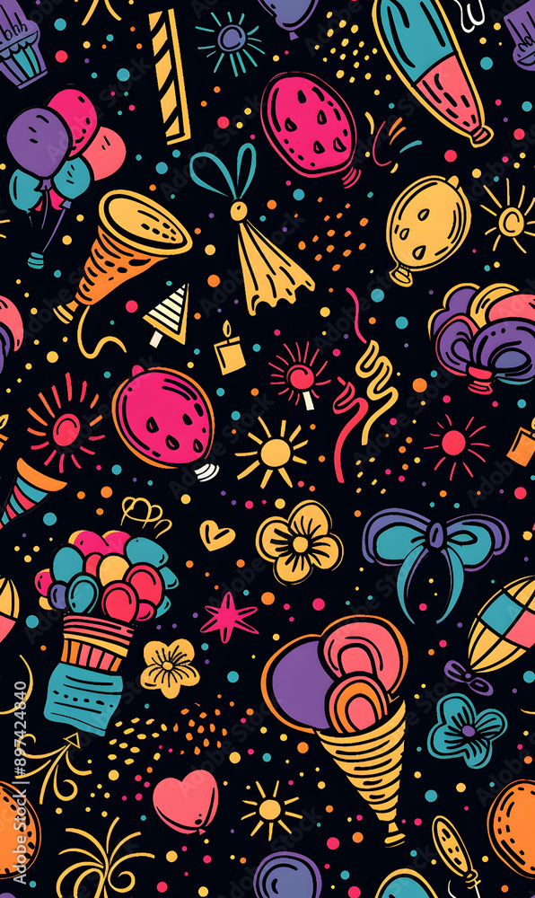 2D illustrated New Year card in a cute graphic style seamless pattern. 2D illustrated New Year card in a cute graphic style seamless pattern.