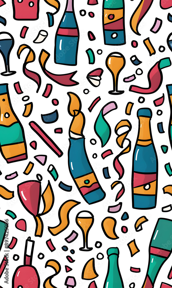 2D illustrated New Year card in a cute graphic style seamless pattern. 2D illustrated New Year card in a cute graphic style seamless pattern.