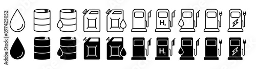 fossil diesel fuel pump vector icon set. petroleum car petrol sign. gas station symbol collection 