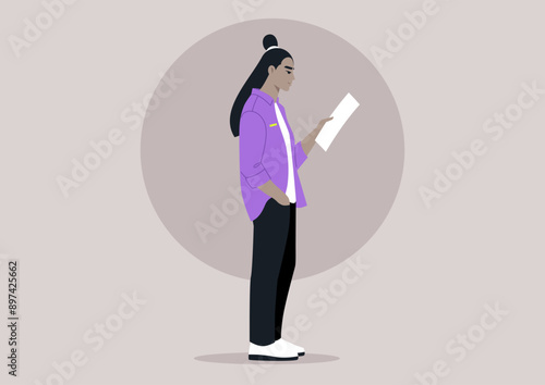 A person stands alone, engrossed in reading a letter, a serene and introspective moment