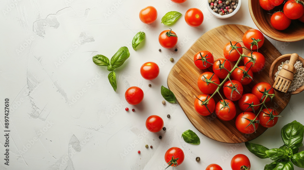 A minimalist flat lay with a clean background, beautifully arranged food items, and perfect lighting A minimalist flat lay with a clean background, beautifully arranged food items, and perfect lighting