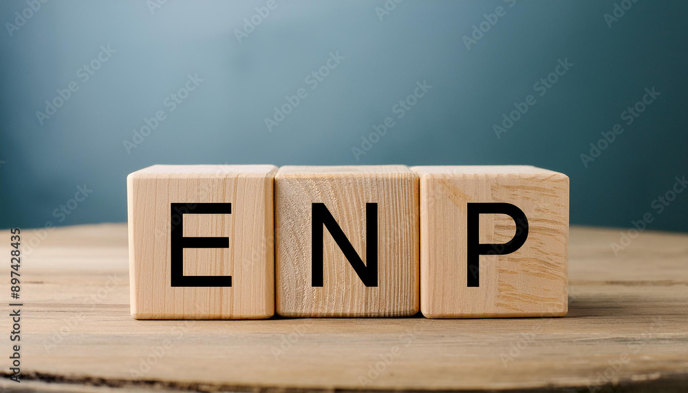 Wooden cubes with abbreviation ENP on table. Extended Network Prefix. Elected National Party.