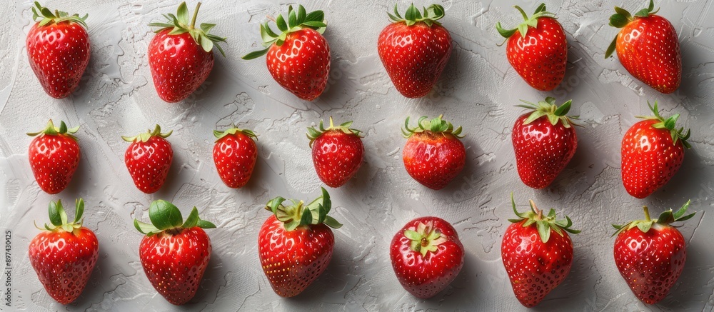 Fresh Strawberries Arranged on a Gray Surface Fresh Strawberries Arranged on a Gray Surface