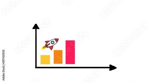 business graph with arrow business growth concept with rocket animation	
