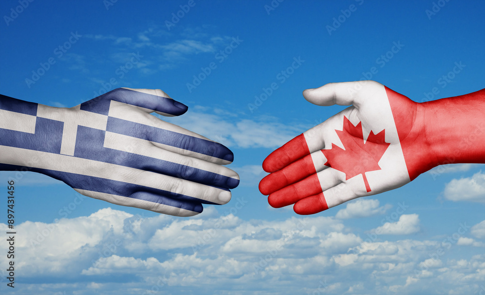 Canada and Greece country handshaking with flags, consensus concept international co-operation illustration Canada and Greece country handshaking with flags, consensus concept international co-operation illustration