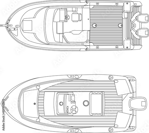Vector silhouette illustration sketch of detailed design of speed boat yacht transportation vehicle for sailing on rivers and seas