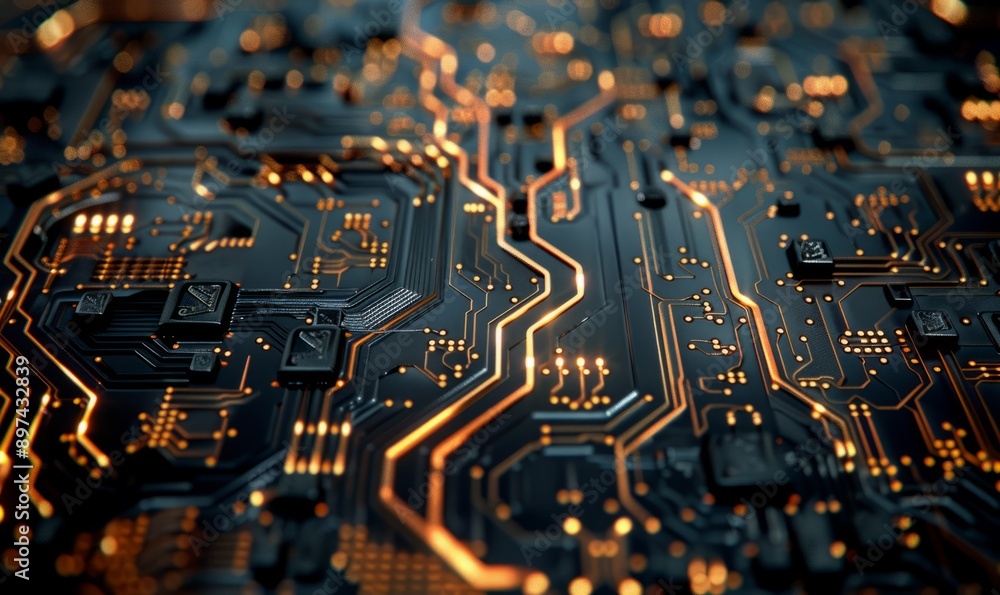 Detailed macro view of circuitry patterns, revealing technological intricacy and digital design Detailed macro view of circuitry patterns, revealing technological intricacy and digital design
