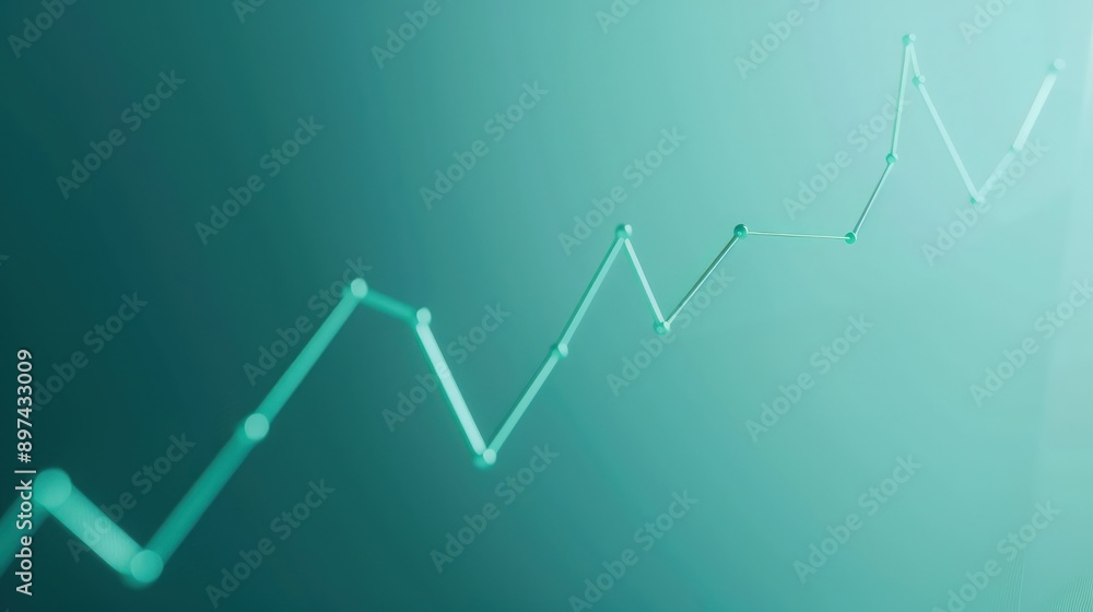 Naklejka premium Clean line graph on soft turquoise background, rising trend, market growth illustration, elegant simplicity