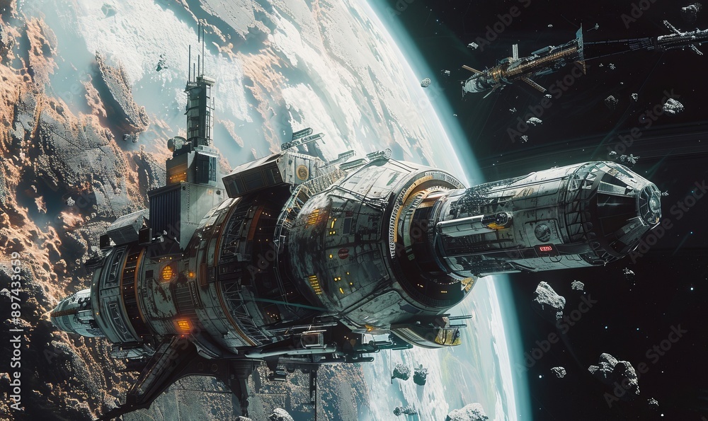 Eerie silence pervades the abandoned space station adrift in the vastness of space, a relic of human exploration Eerie silence pervades the abandoned space station adrift in the vastness of space, a relic of human exploration