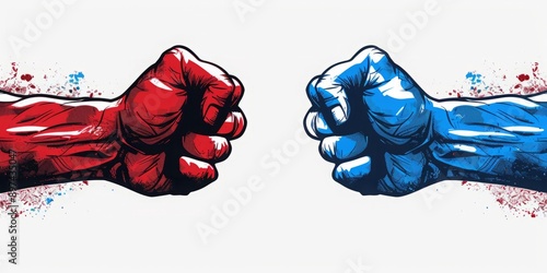 Clash of Ideologies: Red and Blue Fists Symbolize Political Conflict