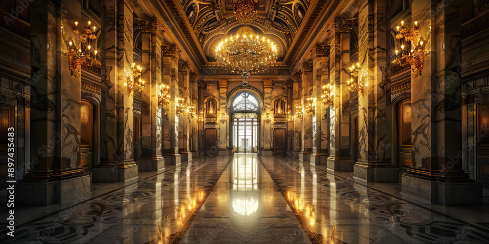 Hallowed Halls of Power: A grand government building, its marble columns and ornate chandeliers casting a regal glow Hallowed Halls of Power: A grand government building, its marble columns and ornate chandeliers casting a regal glow