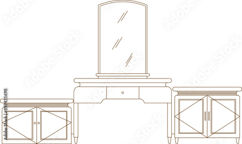 Sketch illustration silhouette vector detailed drawing of interior architectural design of dressing table furniture for dressing up in the bedroom